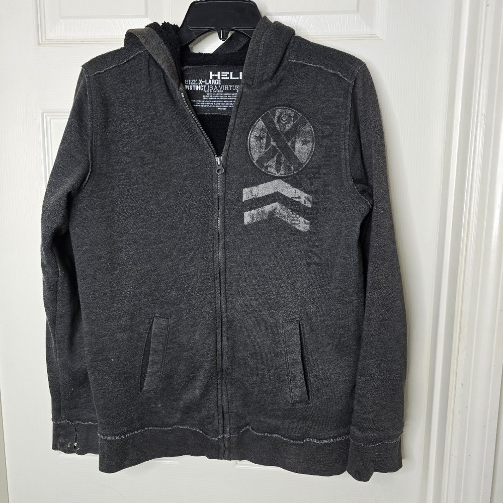 Helix Kids Gray Full‎ Zip Hoodie US DIV 75 Graphic Front & Back XL (14)